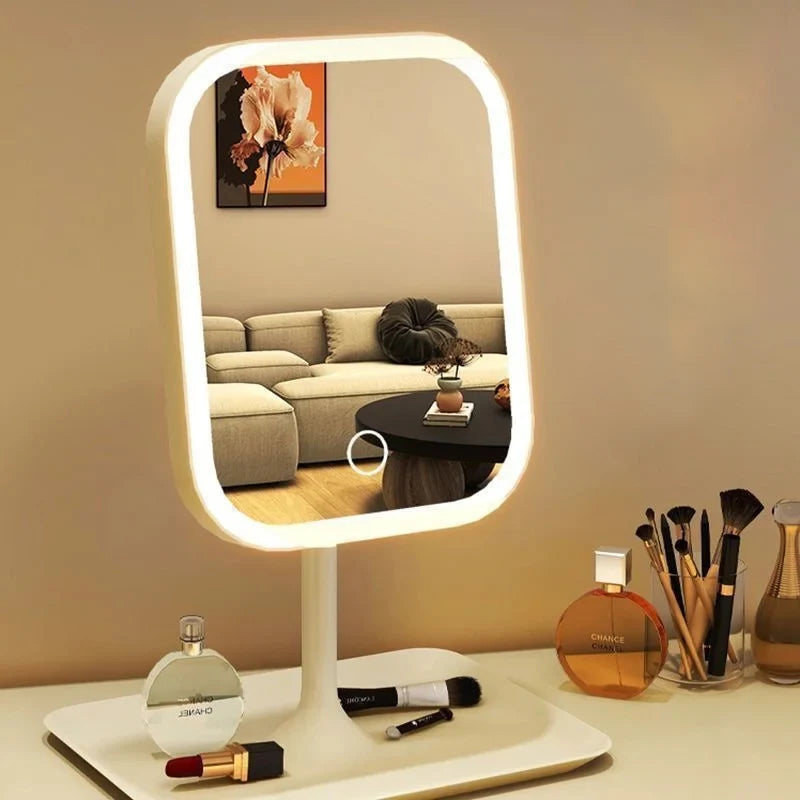 New LED Modern Desktop Vanity Mirror Portable 3 Color Light Touch Control Makeup