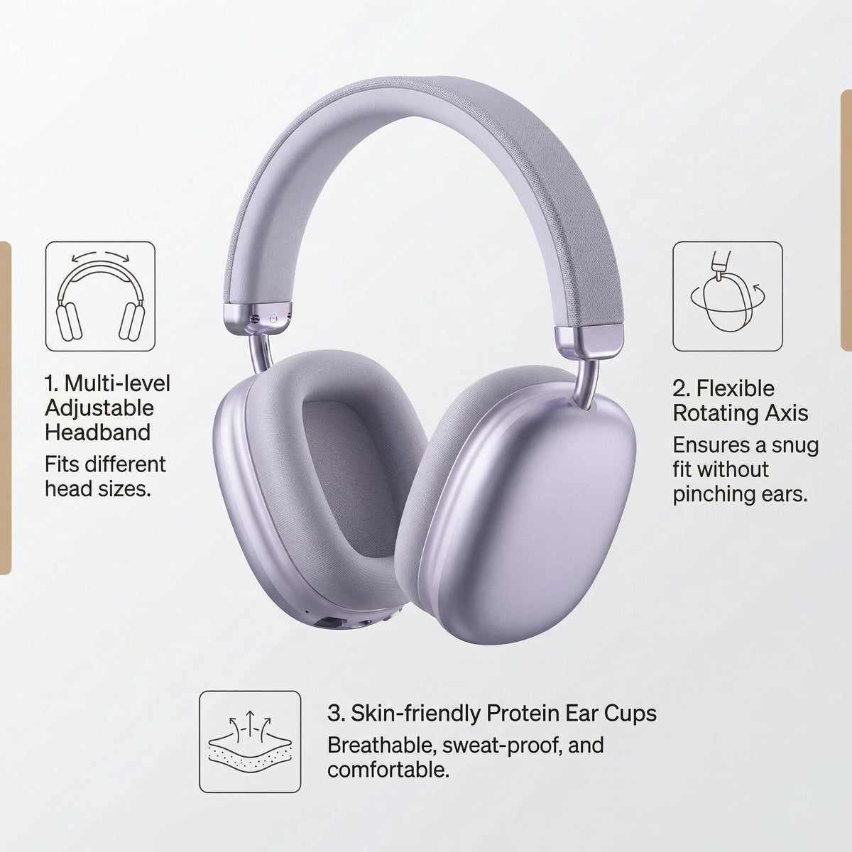 Fabric Headband Over-Ear Headphones Wireless Stereo HiFi Headset Adjustable Metal