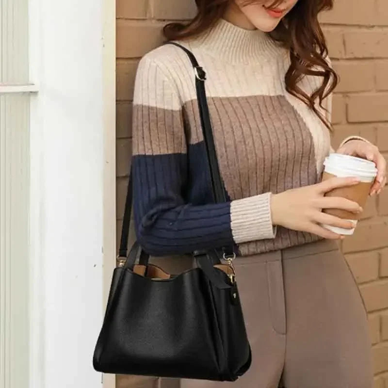 Bucket Shoulder Bags Versatile Women Luxury Designer PU Leather Messenger Crossbody Bags Ladies Casual Solid Color Purse Handbag