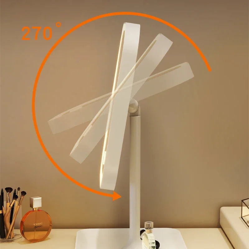 New LED Modern Desktop Vanity Mirror Portable 3 Color Light Touch Control Makeup