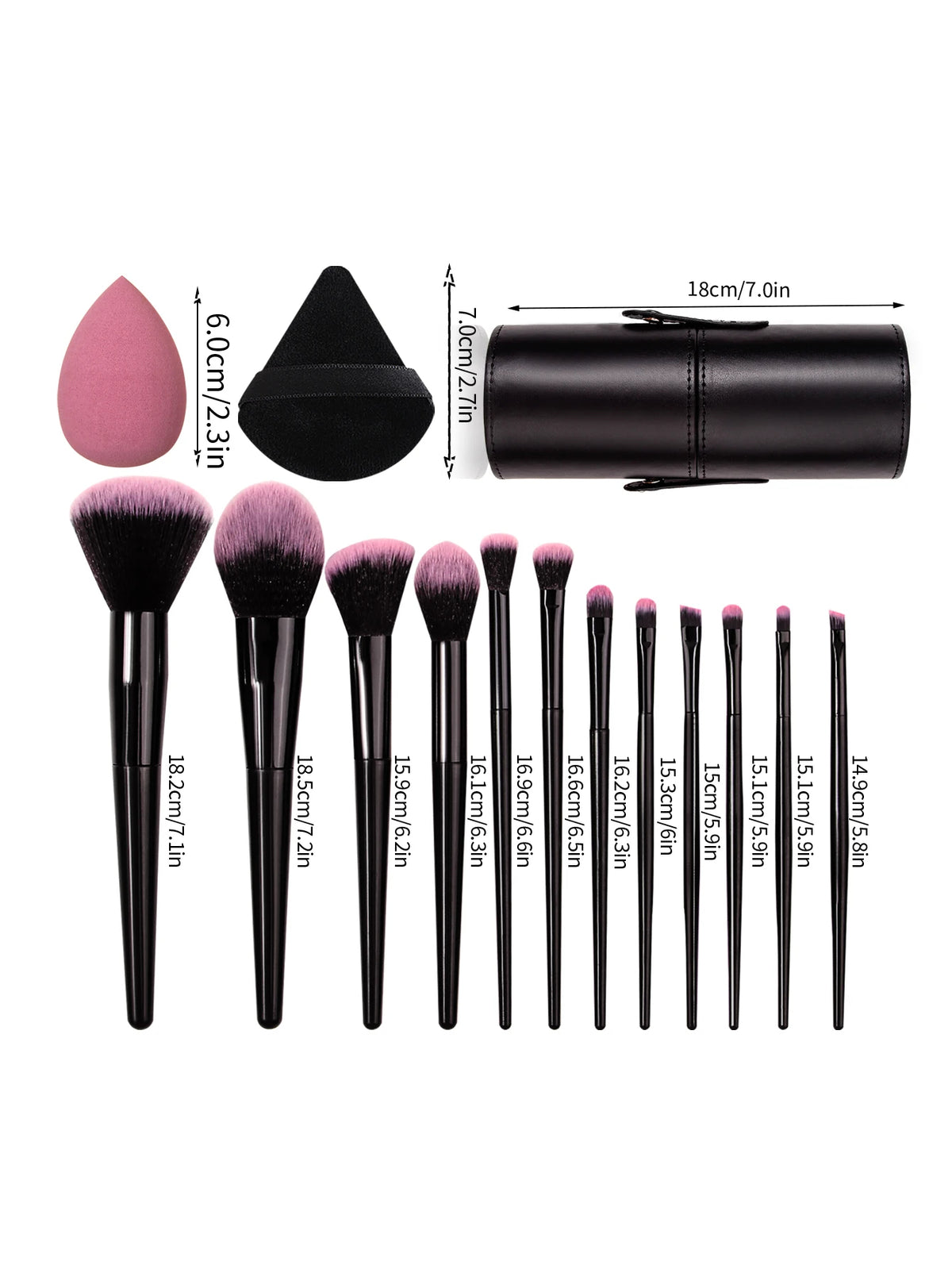 19PCS Set of 12 Makeup Brush Sets +3Pcs Triangular Powder Puff +3Pcs Non-Powder Makeup Egg +1Pcs Makeup Brush Storage Bucket