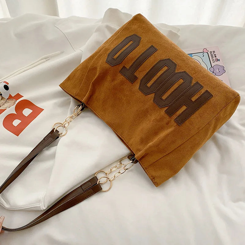 Solid Color Shoulder Bag, Trendy Letters Tote Bag, Canvas Campus Handbag for Women,