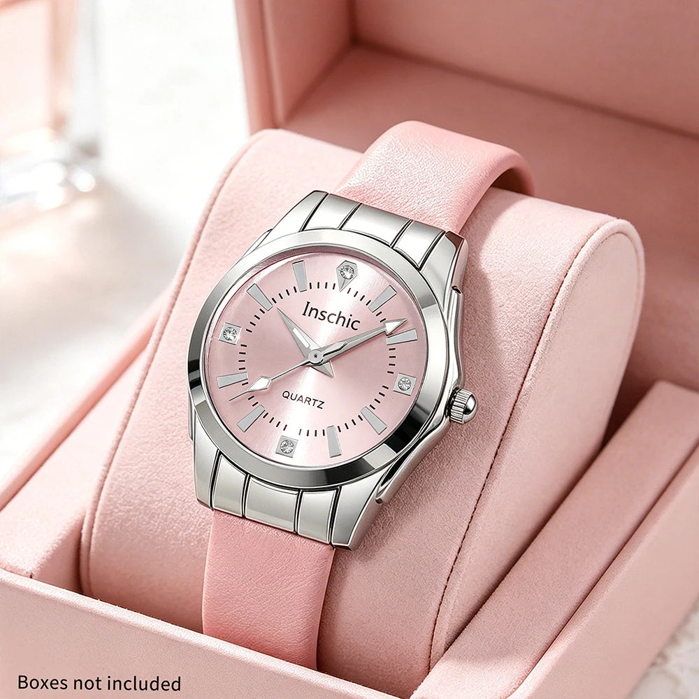 1 PC Elegant, Exquisite, Fashionable Leather Strap Women's Quartz Watch
