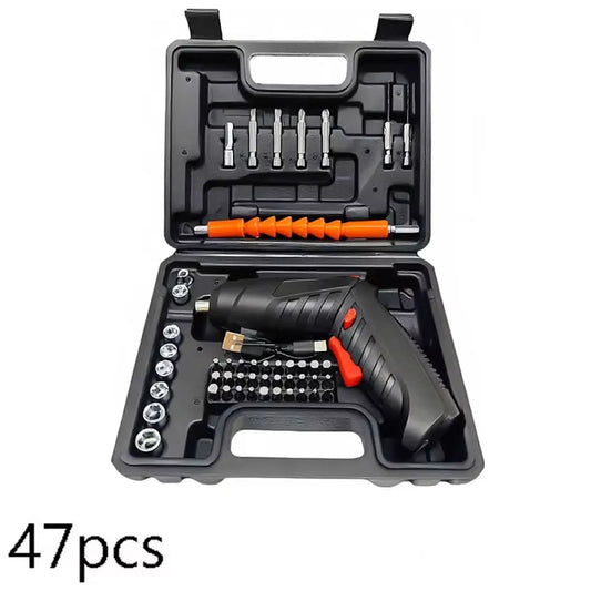 47 PCS 3.6V Electric Screw Driver Rechargeable Household Lithium Electric Drill LED