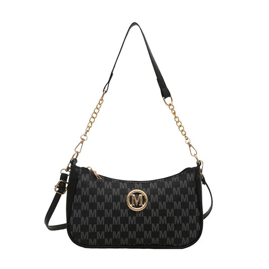 Vintage Style Handbag Crossbody Bag, Gold Letter 'M' Design Pu Leather Shoulder Messenger Bag, Synthetic Leather Tote Bag, Purse