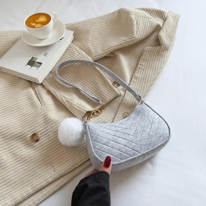 Mini Shoulder Bags for Women Fashion Felt Women's Bag Design Advanced Underarm Handbags Beautiful Purses