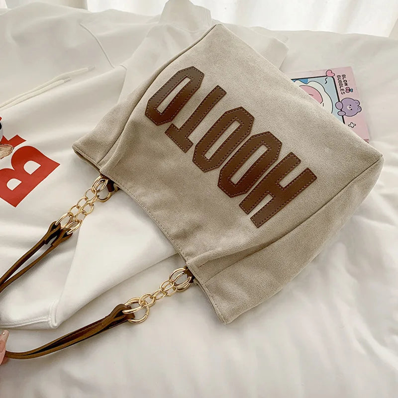 Solid Color Shoulder Bag, Trendy Letters Tote Bag, Canvas Campus Handbag for Women,